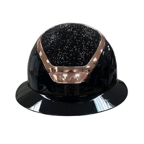 KASK 透氣騎士帽 (亮黑盔/玫瑰金框/黑碎鑽頂/大帽沿/M) 