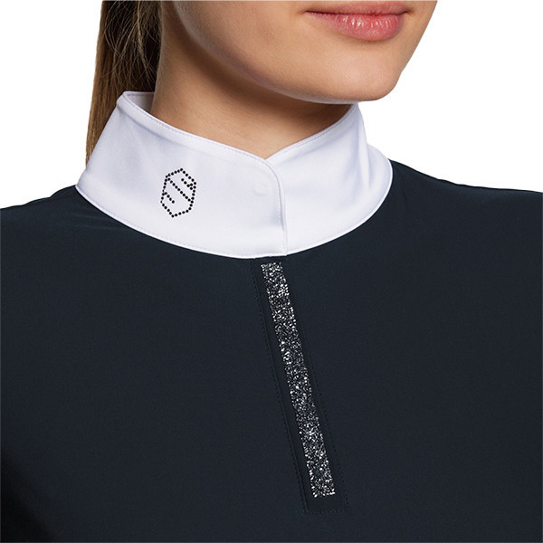 SAMSHIELD 女用比賽衫 (短袖/半拉鍊/鑽飾/深藍色) 