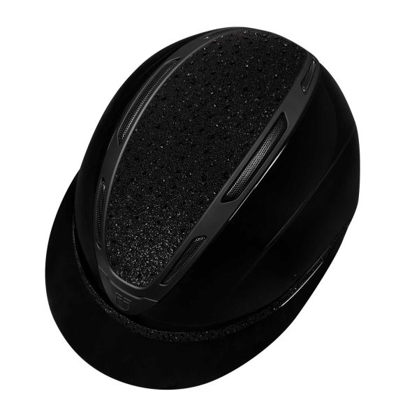 EQUESTRO 透氣騎士帽 (亮黑盔/大帽沿/黑色鑽頂/黑色飾帶/M/L) 