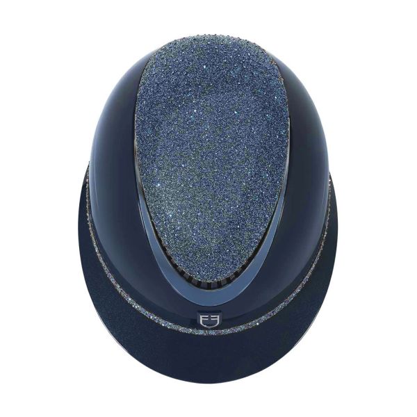 EQUESTRO 透氣騎士帽 (深藍色/大帽沿/藍色滿天星鑽頂/藍鑽飾帶/M) 