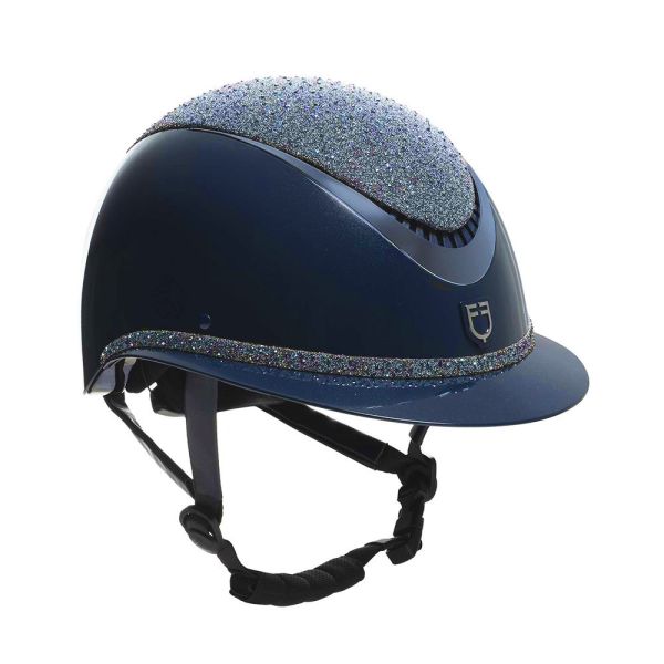 EQUESTRO 透氣騎士帽 (深藍色/大帽沿/藍色滿天星鑽頂/藍鑽飾帶/M) 