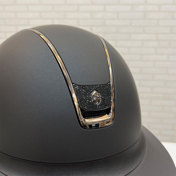 SAMSHIELD 訂製淑女款騎士帽 (大帽沿/霧黑盔/黑碎鑽牌/銀框/L) 不含帽襯，需另外加購 