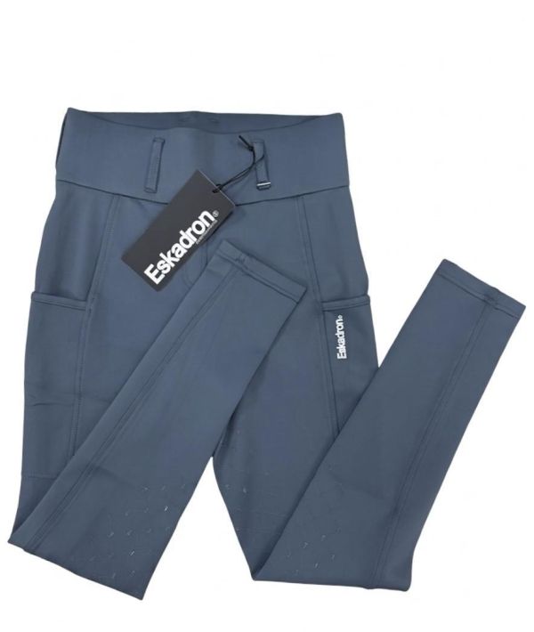 ESKADRON 女用彈力腰馬褲 (止滑全皮/高腰鬆緊褲頭/彈性縮口/灰藍色) 