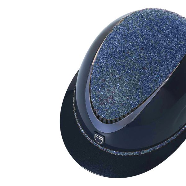 EQUESTRO 透氣騎士帽 (深藍色/大帽沿/藍色滿天星鑽頂/藍鑽飾帶/M) 