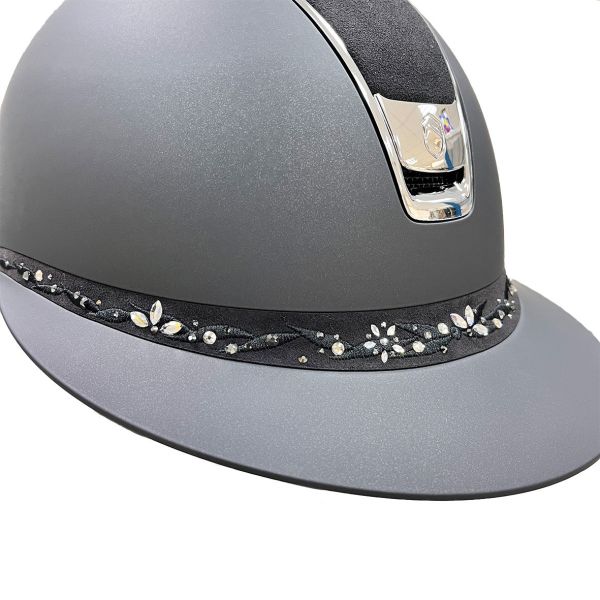 SAMSHIELD 2.0 訂製款騎士帽※定價不予折扣 (大帽沿/刺繡花飾銀鑽/霧黑盔/麂皮頂/S) 