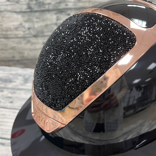KASK 透氣騎士帽 (亮黑盔/玫瑰金框/黑碎鑽頂/大帽沿/M) 