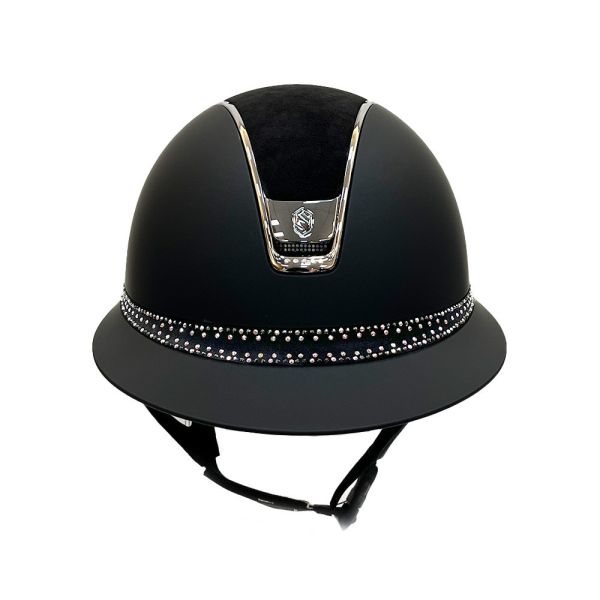 SAMSHIELD 訂製淑女款騎士帽 (大帽沿/霧黑盔/麂皮頂/銀框/五星牌/彩鑽帽沿/M) 不含帽襯，需另外加購 