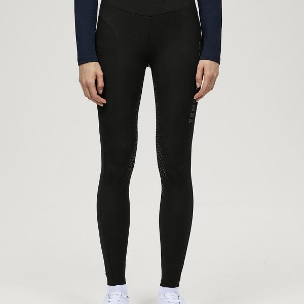 TOMMY HILFIGER 女用馬褲 (止滑全皮/黑色/彈力腰/水鑽logo/手機袋) 