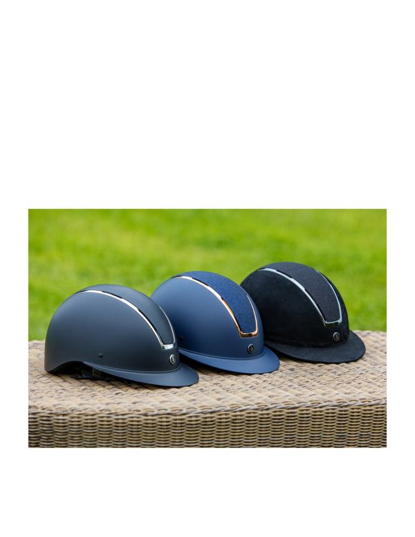 BR 透氣騎士帽 (霧黑霧藍盔/玫瑰金框閃亮頂/大帽沿/M/L) 