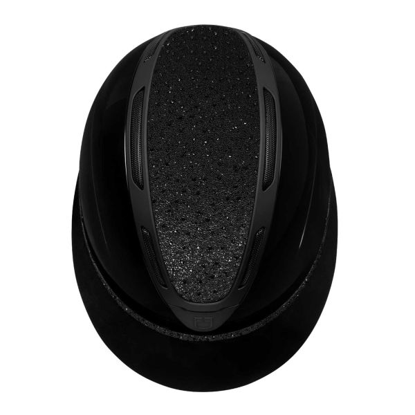 EQUESTRO 透氣騎士帽 (亮黑盔/大帽沿/黑色鑽頂/黑色飾帶/M/L) 