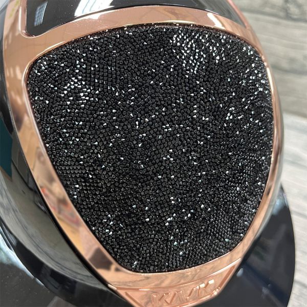 KASK 透氣騎士帽 (亮黑盔/玫瑰金框/黑碎鑽頂/大帽沿/M) 