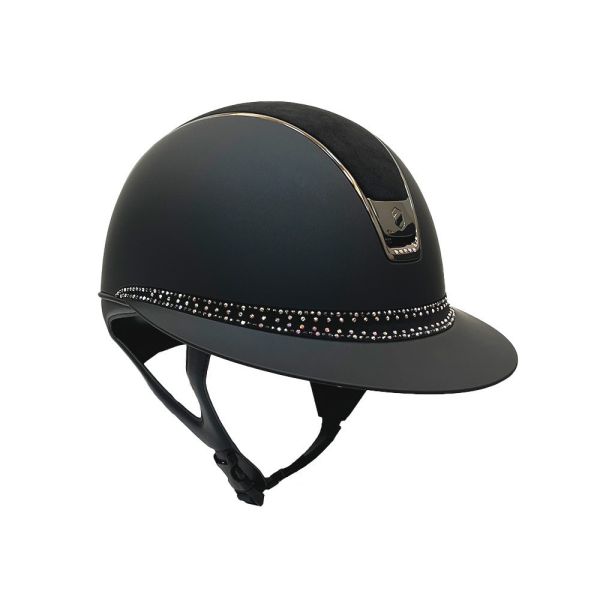 SAMSHIELD 訂製淑女款騎士帽 (大帽沿/霧黑盔/麂皮頂/銀框/五星牌/彩鑽帽沿/M) 不含帽襯，需另外加購 