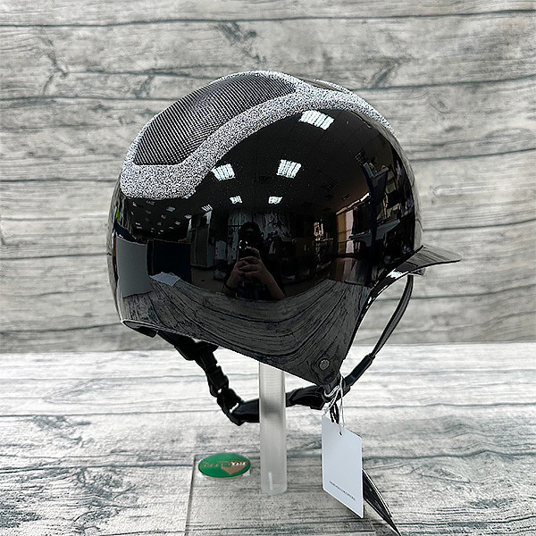 KASK 透氣騎士帽 (亮黑盔/施華洛世奇碎鑽框/大帽沿/M) 
