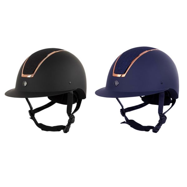 BR 透氣騎士帽 (霧黑霧藍盔/玫瑰金框閃亮頂/大帽沿/M/L) 