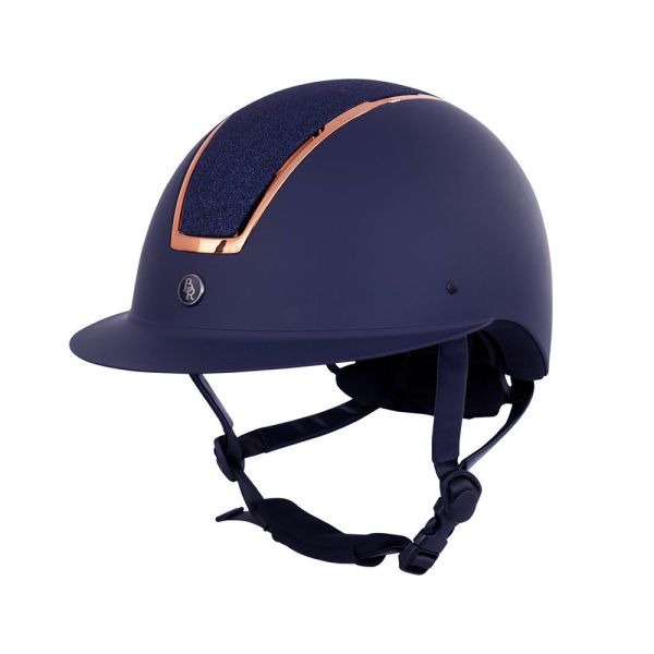 BR 透氣騎士帽 (霧黑霧藍盔/玫瑰金框閃亮頂/大帽沿/M/L) 