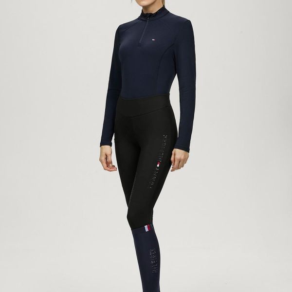 TOMMY HILFIGER 女用馬褲 (止滑全皮/黑色/彈力腰/水鑽logo/手機袋) 