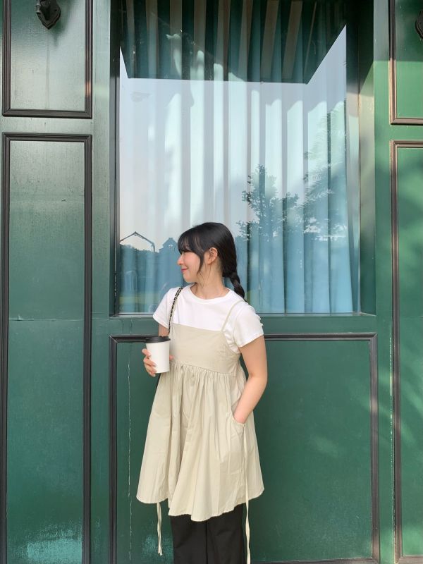 M01 小眾設計細肩绑帶短洋(杏綠) 