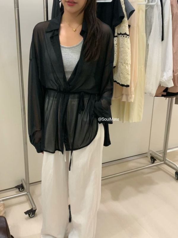 T05 附綁帶小女人透膚襯衫(3colors) 