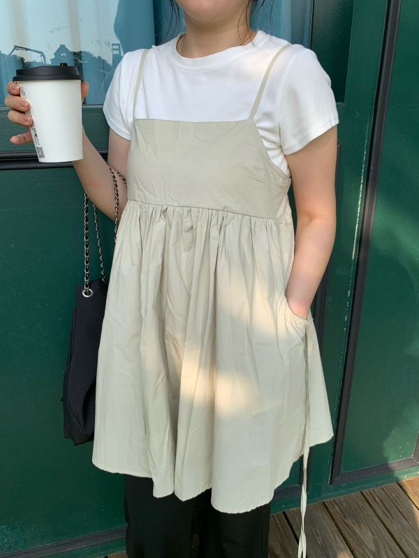 M01 小眾設計細肩绑帶短洋(杏綠) 