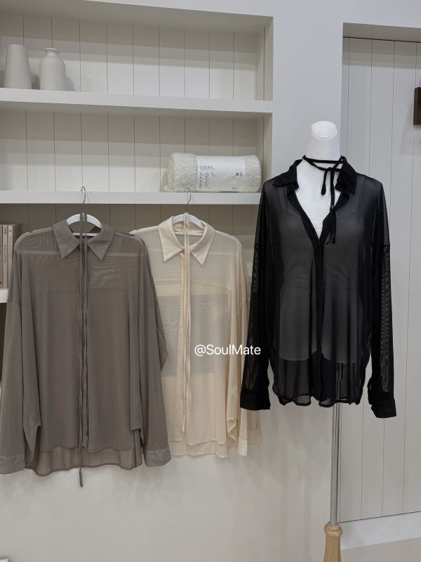 T05 附綁帶小女人透膚襯衫(3colors) 