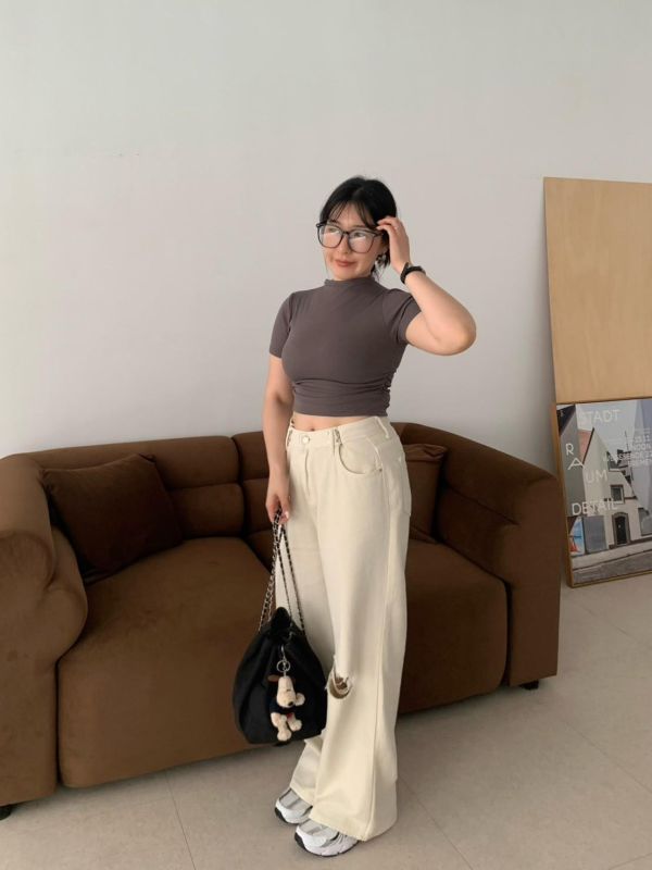 AP04 調節釦膝蓋刷破牛仔落地褲S-XL 