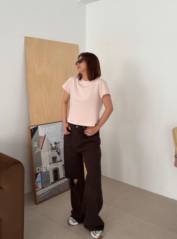 AP04 調節釦膝蓋刷破牛仔落地褲S-XL 