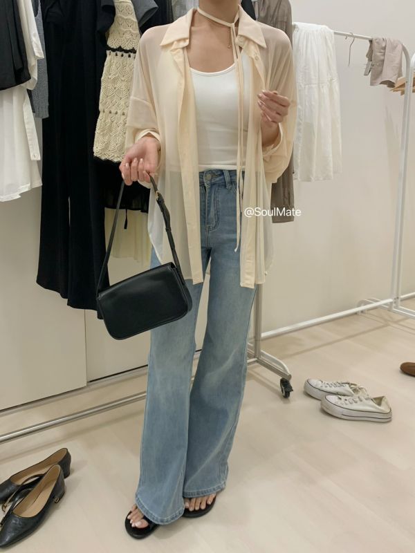 T05 附綁帶小女人透膚襯衫(3colors) 