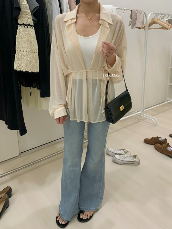 T05 附綁帶小女人透膚襯衫(3colors) 