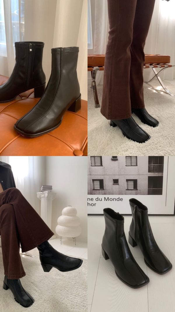 方頭彈力瘦瘦靴 