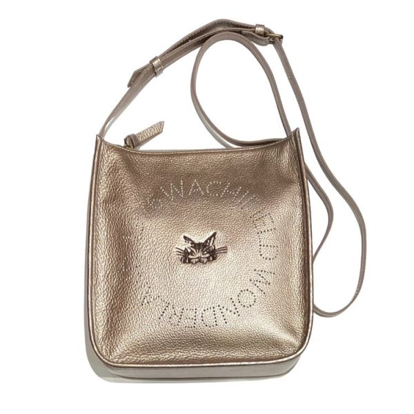 皮革單肩包-香檳色 