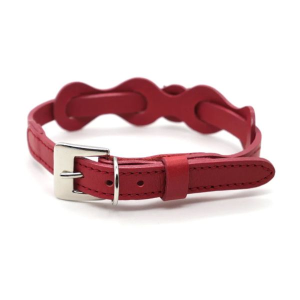 皮革環狀貓項圈-紅 
