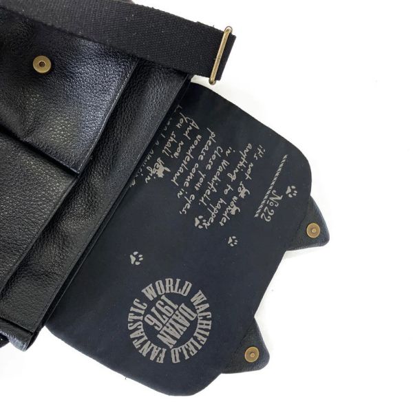 貓耳牛皮肩背包-黑 