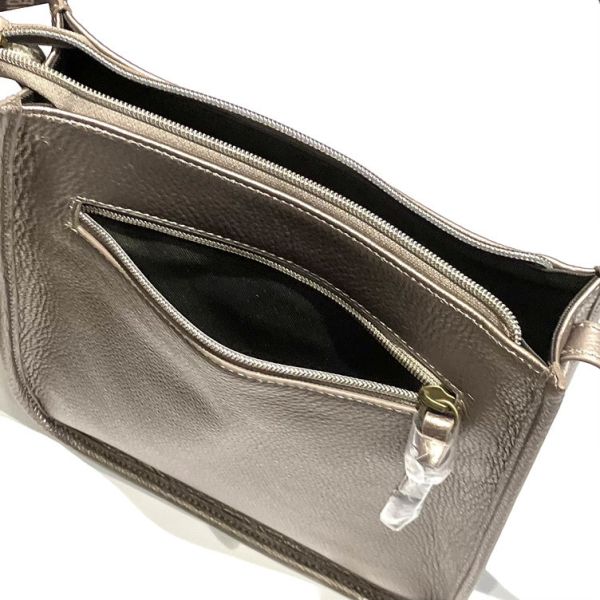 皮革單肩包-香檳色 