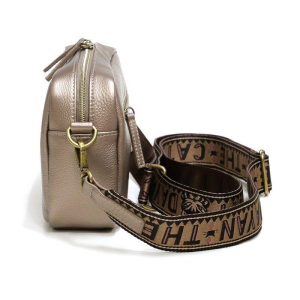 日本限定-皮革側背包-金 