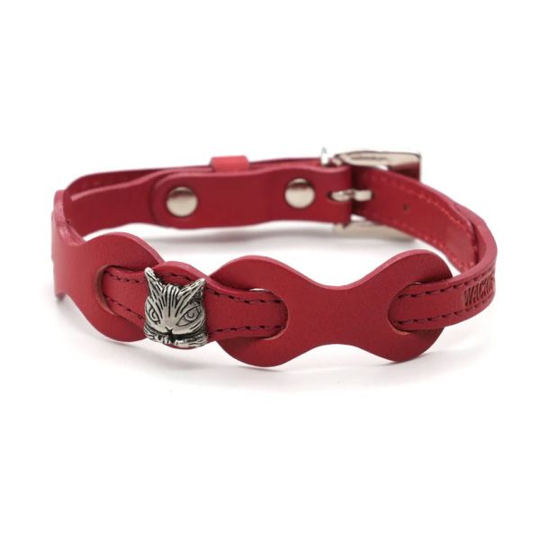 皮革環狀貓項圈-紅 