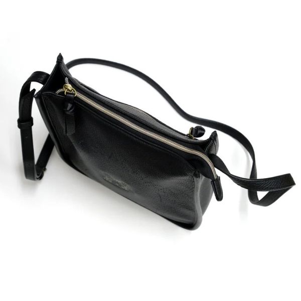 皮革單肩包-黑色 