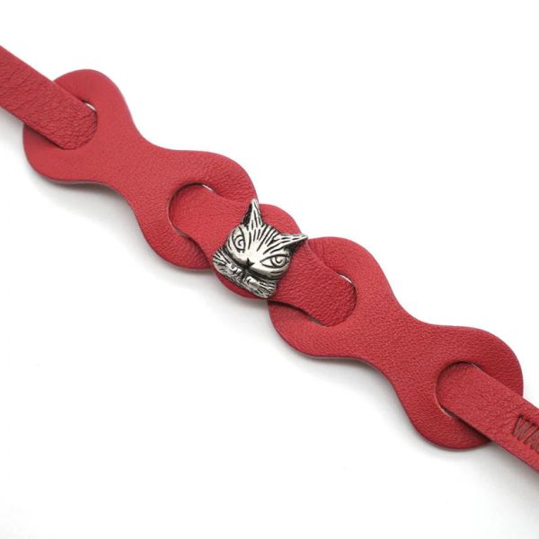 皮革環狀貓項圈-紅 