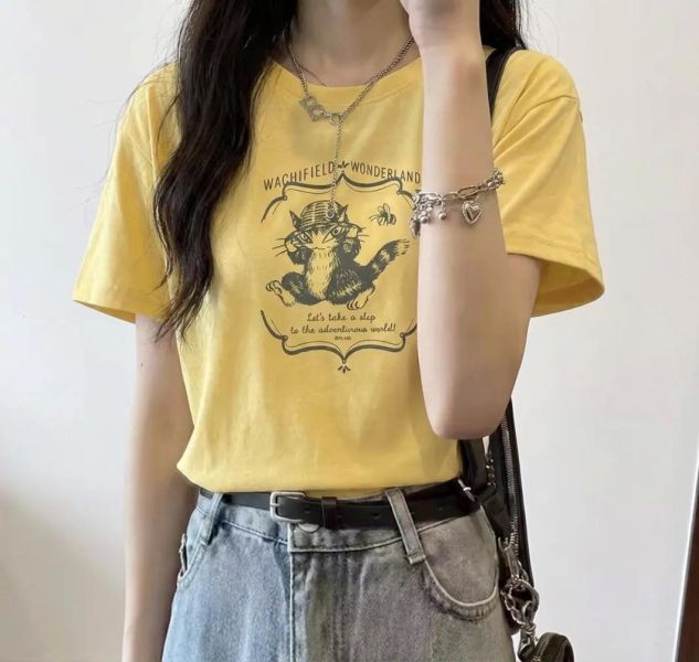 39印花T恤-蜜蜂-L-黃 