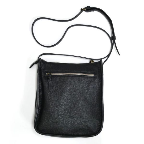 皮革單肩包-黑色 