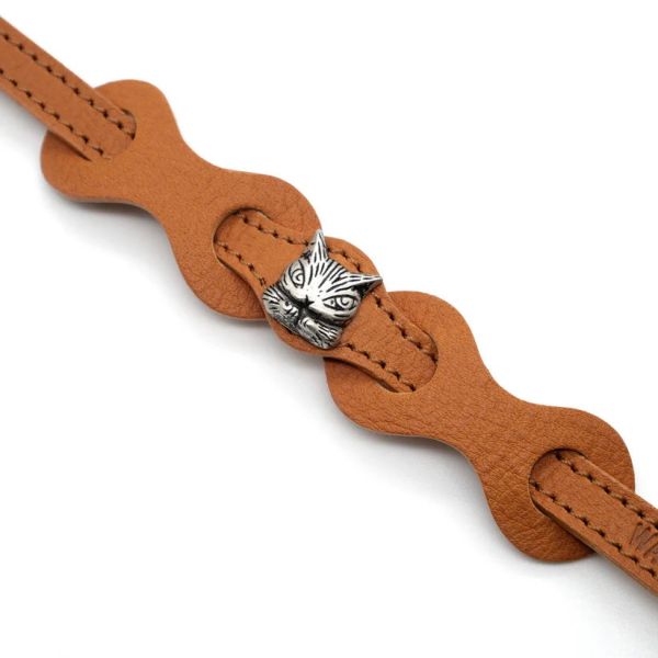 皮革環狀貓項圈-駝 