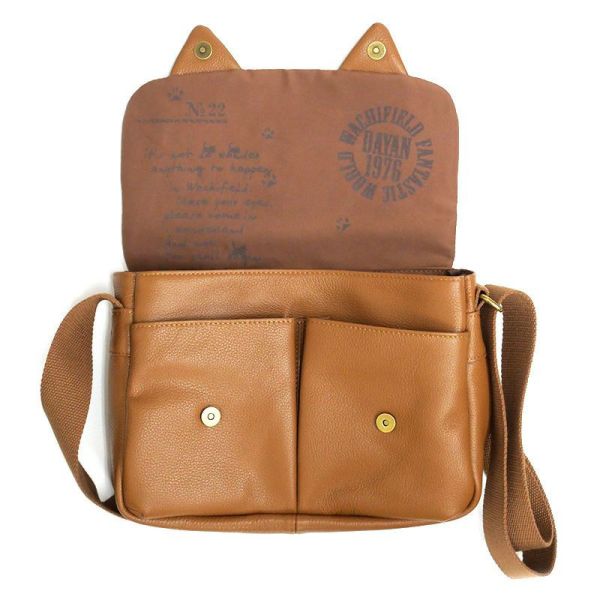 貓耳牛皮肩背包-小-茶 