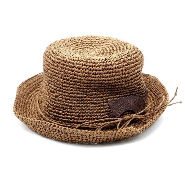 草帽風帽子-茶 