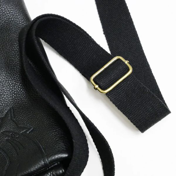 貓耳牛皮肩背包-黑 