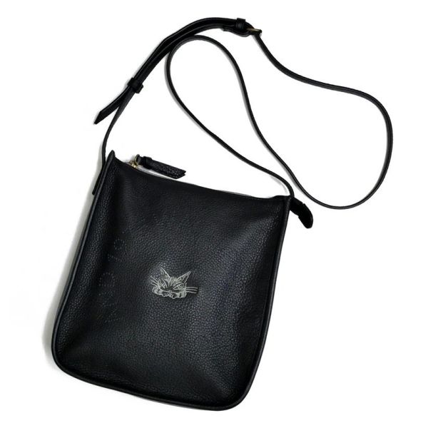 皮革單肩包-黑色 