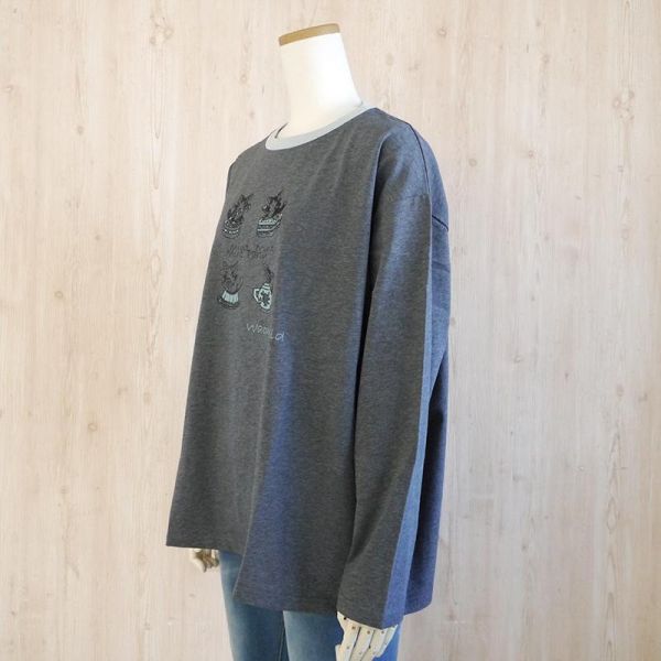 寬鬆長袖T恤-濃灰M 