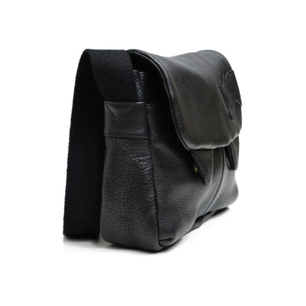 貓耳牛皮肩背包-黑 