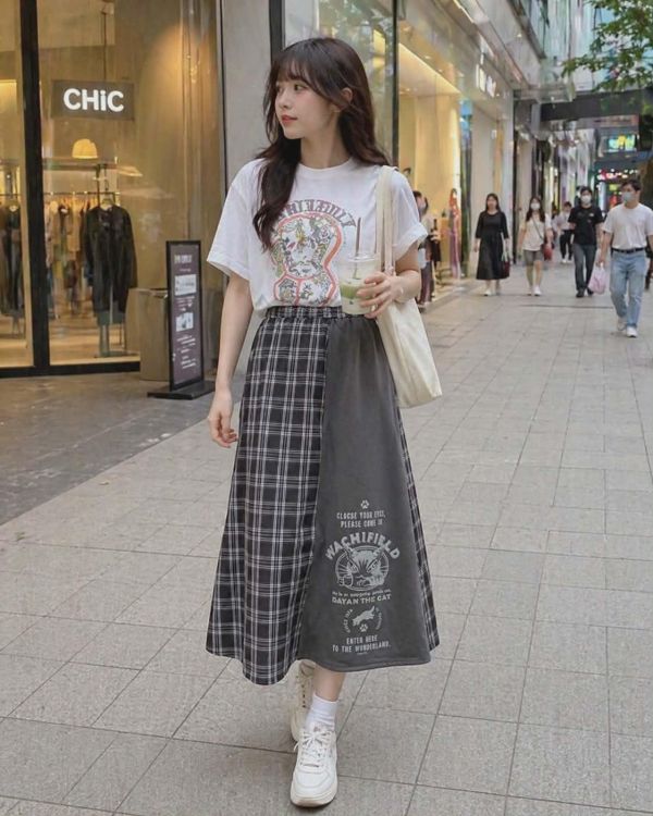 異材質拼接長裙SK 