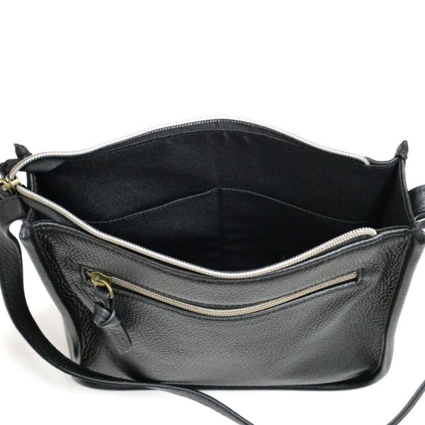 皮革單肩包-黑色 