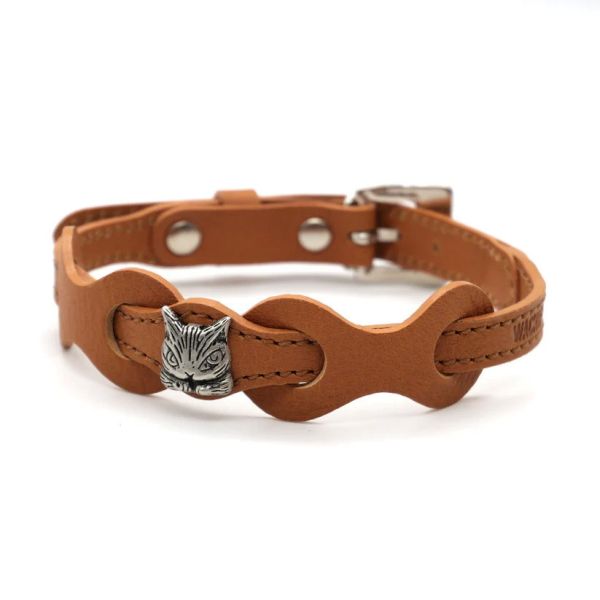 皮革環狀貓項圈-駝 