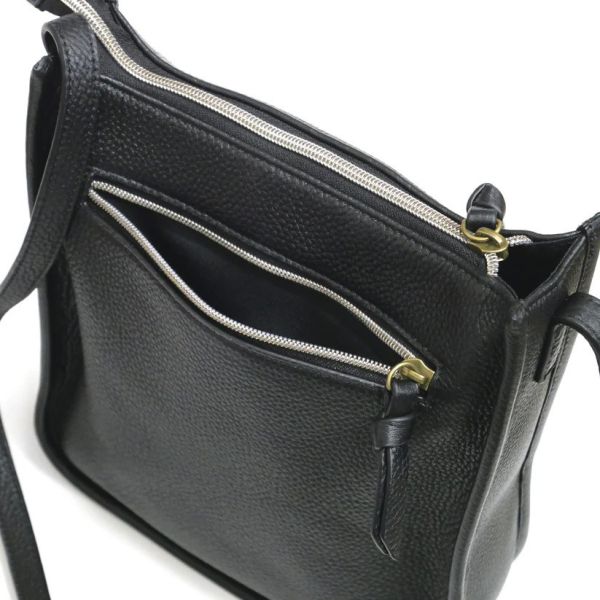 皮革單肩包-黑色 